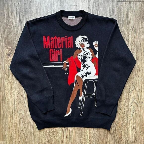 KLUBBFOR MATERIAL GIRL KNIT SWEATSHIRT BLACK vintage size S - Picture 1 of 4